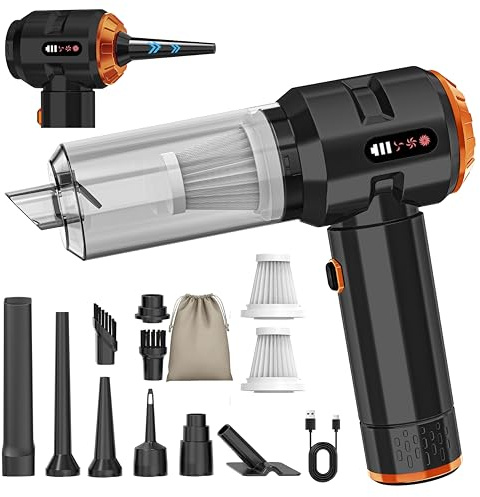 Piwaal Aspiradora de mano con batería 4 en 1, 22000 Pa inalámbrica para coche con motor sin escobillas, soplador de polvo eléctrico, pulverizador de aire comprimido, 220000 rpm, 3 marchas, para pelo