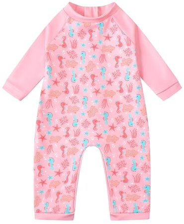 Ewbob Baby Swimming Warm Suit Long Sleeve One Piece Swimsuit Bathing Suits | Baby Swimming Warm Suit,Girls Swimming Costume,Long Sleeve,Rash Guard Zipper,Boys One Piece Swimsuit,Bathing Suits