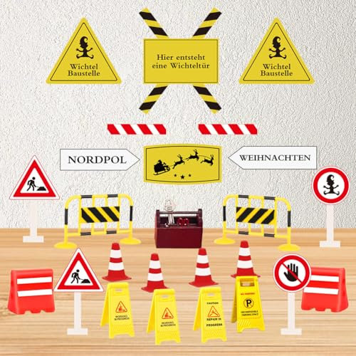 YNOUYRS Wichtel Zubehör Baustelle, 22Pcs Miniatur Wichtel Baustelle Set Weihnachten Deko Wichtelzubehör für Wichteltür und 1/12 Puppenhaus,DIY wichtel Baustelle Einzug