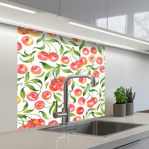 KitchenYeah© Credence Cuisine 80x80 cm Adhesif Protection Mur Plaque De Cuisson Plastique Rigide Revetement Murale À Coller Motif - Cerisier - Blanc