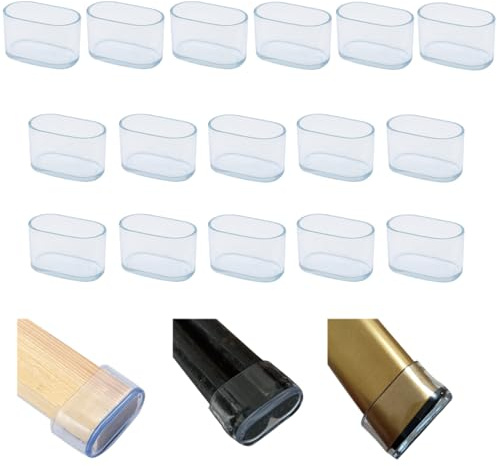 16 protezioni ovali in silicone trasparente, 15 x 25 mm, per gambe di sedie, mobili, sgabelli, per evitare graffi sul pavimento in legno duro e ridurre il rumore