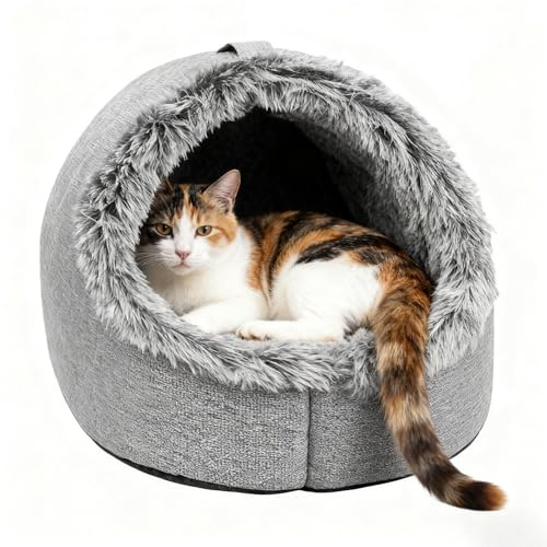 Katzenhaus Für Draußen Winterfest Katzenbett Wasserdicht Faltbare Katzenbetthöhle Wetterfester Katzenhöhle Haustierhaus Mit Plüschkissen Waschbar Katzenzelt Für Kleine, Mittelgroße Haustiere