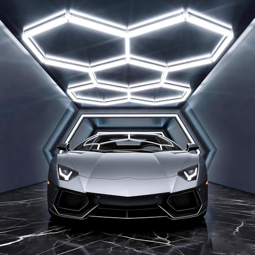 VASTFIRE Hex Lighting Garage, 5 Grids Hexagon LED Lights, 6500K Super Bright Honeycomb Lights, DIY Easy Install, Durable Hexagon Ceiling Light for Garages, Gym, Warehouse, Exhibition Hall, House