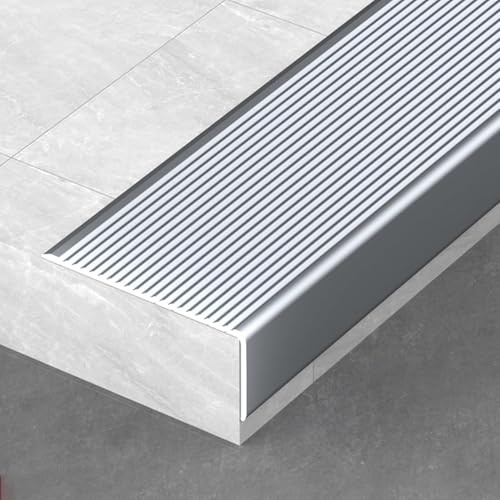 Profilo angolare Antiscivolo per gradini in Alluminio, 3 Pezzi, per Bordi di Scale Interni ed Esterni, Profilo di Protezione angolare a L - Grigio||50x30MM