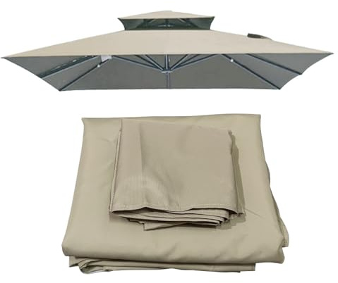 Replacement Square Cantilever Parasol Canopy 2.5x2.5m – Waterproof Fade-Resistant Sun Shade Cover for Garden & Patio Umbrella (Light Khaki 3x3) with 8 Arms