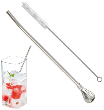 Cuchara de paja desmontable, colador, agitador, cuchara filtrada de 0,2 x 0,7 pulgadas, cuchara de paja, alma de paja, acero inoxidable - Pajita de piel filtrada multifuncional y segura para bebidas