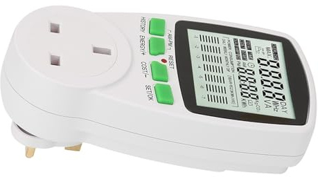 CHICIRIS Energy Monitor, 0 9999kWh Power Meter Plug 0 16A Intelligent Electricity Usage Monitor with Large Display Screen, for Detecting Power Consumption Current and Voltage of Electrical (UK Plug)