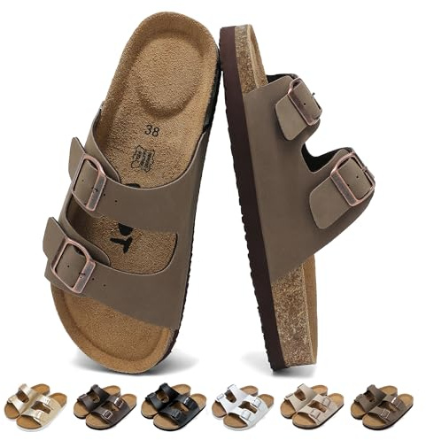 chetoria Sandales et Mules pour Femmes avec Boucles Réglable Marron 40EU