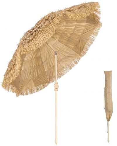 Outsunny Parasol de plage, diamètre : 150 cm, réglable en hauteur, avec ancre à sable, sac de transport, pliable, pour plage, voyage, camping, balcon, kaki