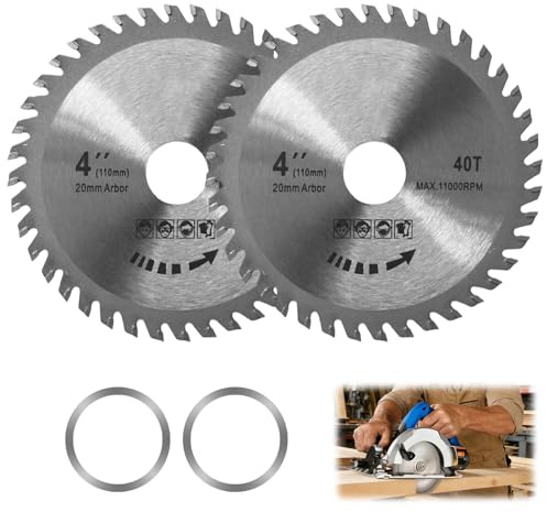 2Pcs Angle Grinder Wood Cutting Discs 110mm 40T Carbide Teeth Circular Saw Blades, 4 Inch Wood Cutting Blade for Hardwood Plywood PVC, 20mm Arbor for Angle Grinder, Max 11000 RPM