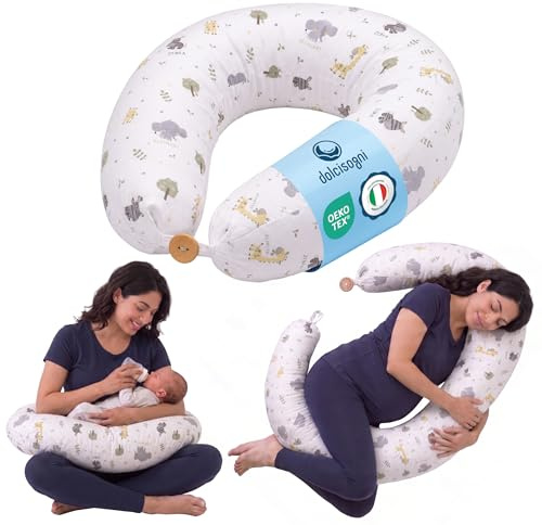 DOLCI SOGNI Coussin de Grossesse et Allaitement Multiusage | Coussin de Grossesse pour Dormir | Housse 100% Coton Oeko-TEX Déhoussable | Cadeau Femme Enceinte Prémaman