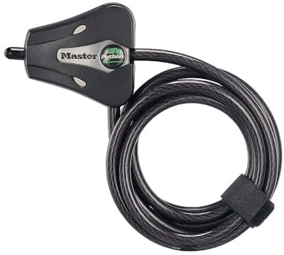Master Lock Black Python Bike Lock with Key, Adjustable Metal Cable Lock has a Weather Resistant Vinyl Coating for Outdoor Equipment, Bicycles, Trail Cameras, 6 Feet Long, 8418D