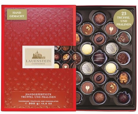 Lauensteiner Trüffel- und Pralinenspezialitäten | 300g, 23 Pralinen | 12 Sorten mit Alkohol | Geschenk für Mann oder Frau