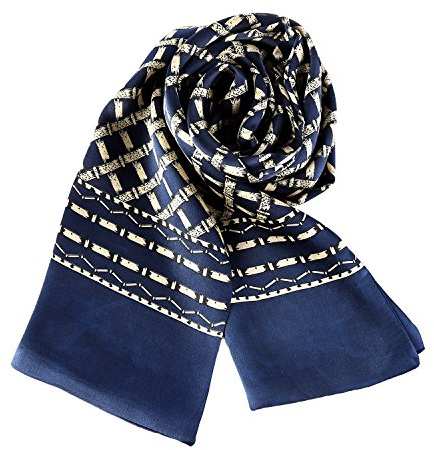 YangtzeStore Sciarpa Lunga in Seta Charmeuse e Raso per Uomini, Blu, 63x10
