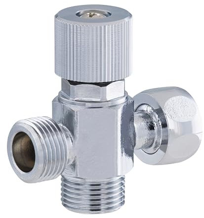 Robinet chromé 3 voies mâle - mâle - femelle ecrou tournant 12x17 (3/8) - Pour raccordement douchette hygiène sur WC ou robinetteries pour lavabo double vasque NOYON & THIEBAULT