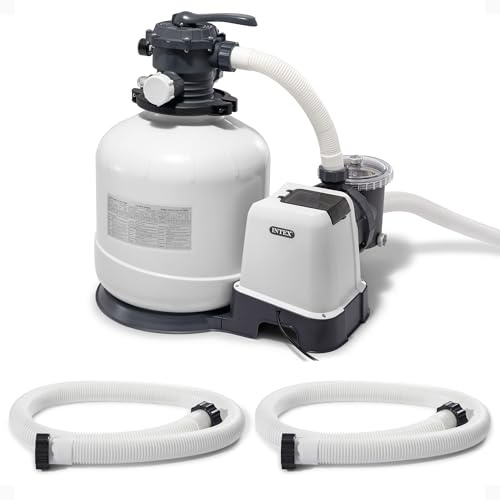 INTEX 3000 GPH Above Ground Swimming Pool Sand Filter Pump with Automatic Timer with 2 Pack of 1.5 Diameter 1500 GPH Pump Replacement 59 Hoses
