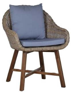 MiaMöbel Armlehnstuhl 65x85x62 cm Modern 100% Baumwolle Massivholz Rattan Mahagoni Kubu-grau