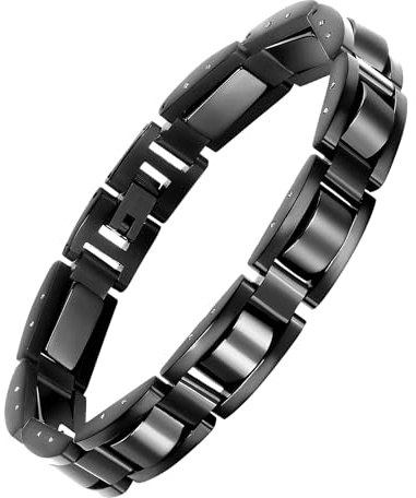 Feraco Mens Magnetic Bracelets, Classic Balck Titanium Stainless Steel Bracelets with Natural Hematite Magnet Stones,Men's Jewelry Gifts,8.66 inch