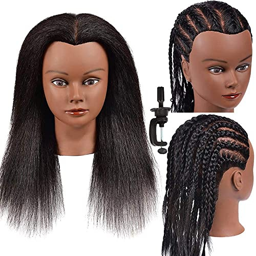 Morris Mannequin Head 100% Real Hair Training Head Manikin Head Cosmetology Doll Head for Hairdresser Practice HairStyling Braiding with Clamp Stand (16 Inch)