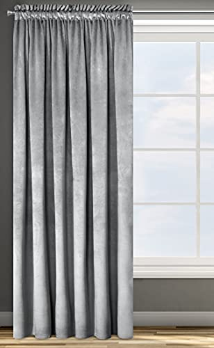 Eurofirany ROSA Vorhang Samt Velvet Kräuselband -1 STK. Weich Edel Gardine 200g/m² Elegant Glatt Einfarbig Flauschig Modern Klassisch Wohnzimmer Schlafzimmer, 135x300 cm, Silber