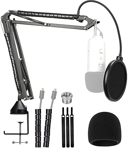 YOUSHARES Support Professionnel Réglable pour Blue Yeti avec Filtre Antipop, Perche Micro et Pince de Table Mise à Jour Compatible avec Microphone Yeti