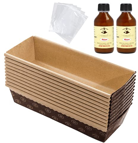 Pasticceria Fraccaro 1932 Kit Stampo per Plumcake (10pz x 400 gr) | + Aroma per Dolci Fraccaro (2pz, 100 ml) + Sacchetto (10 pz), Stampi di Carta di Pura Cellulosa ideale per l’uso in Forno