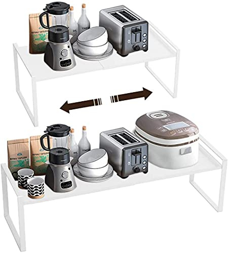 Porta piatti e porta stoviglie allungabile mensole cucina salvaspazio ripiani salvaspazio cucina organizer credenza cibo e utensil per salvaspazio Organizer in metallo Bianco 30*23*36~60cm