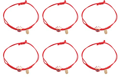 STOBOK 6 Stücke Manki Neko Armband Glück Katze Armband Feng Shui Lucky Kette Einstellbar Rot String für Guter Segnen Reifen Renundserfolg Gesundheit