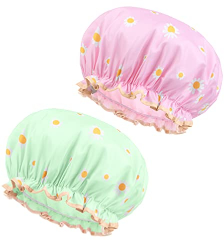 URAQT Cuffia Doccia, 2 Pezzi Impermeabile Cuffia da Bagno in Plastica, Elastica Shower Caps Cuffia Capelli Salone Riutilizzabili per Doccia Spa Salon, Capelli Protezione, per Bambini Donna Uomo
