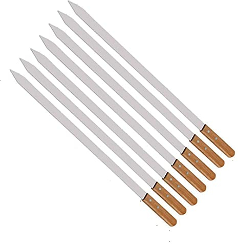 HMTE 23,5 Zoll 60 cm Edelstahl-Grillspieße mit langem Griff, Grillspieße, Gabelspieße, Kebab, Nadel, flaches Holz, große, breite Grill-Grillwerkzeuge (5 Stück)