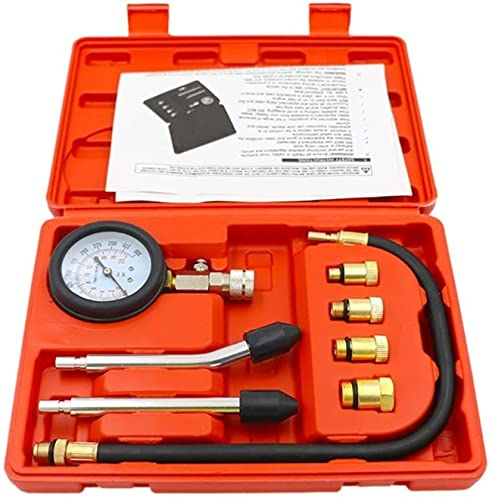 SHALOLY Tragbarer Motor Auto Benzin Gas Motor Zylinder Manometer Kompressionstester Auto Diagnosewerkzeug Kit mit Adapter (Orange)
