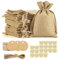 FINEVERNEK 24 Bolsas de Yute con Cordón, Pequeñas Bolsas de Regalo 9 x 12CM, Bolsitas de Yute con 24 Etiquetas y Pegatina, Bolsas de Lino para Joyas, Especias, Boda, Fiesta
