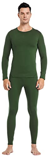 Thermal Underwear Men Ultra-Soft Long Johns Set with Fleece Lined Base Layer Pajama Set Cold Weather Winter Skiing Warm Top & Bottom Green