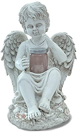 Liummrcy, statua di angelo fata con luce solare, figurine angeli in resina da giardino decorazione di angelo per cimitero di prato regali commemorativi14.5x15.5x20cm (6x6x8inch)