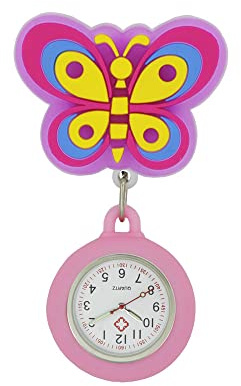 SEIWEI Reloj de solapa portátil con clip para enfermera, reloj de solapa de cuarzo, broche de bolsillo para enfermera, Mariposa, Compacto