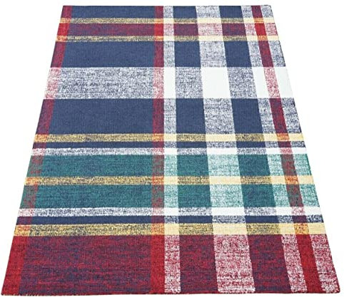 Blau Rot Teppich 100% Wolle 160X230 cm Weiß Orientteppich Handgetuftet HT251