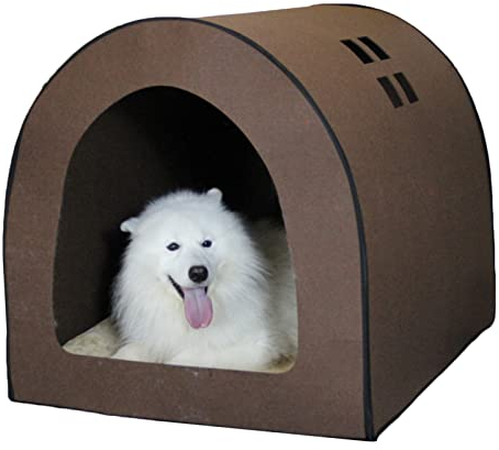 DENSUL Haustierbett, Großer Hund Hundehütte,Innen Faltbare Hundehäuser Mittlerer Hund Waschbar Vier Jahreszeiten Weich Warm Hundehöhle Iglu Mit Kissen,Braun,XL 70x60x60cm