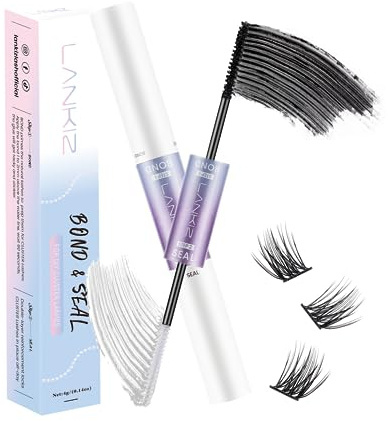 LANKIZ Colla per Ciglia Finte, Colla Ciglia Finte Lash Bond and Seal DIY Colla Extension Ciglia Lunga Durata 48-72 Ore Colla per Ciglia (5g Black Bond+5g Seal)