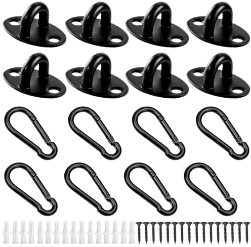 8 Pcs Ceiling Hooks with Carabiner Clips and Screws, Mini U-Shaped Hooks and Snap Hook, Wall/Ceiling Mount Ring Hook Loop Hardware for Hanging Planters, with Screws and Plastic Expansion Pipes
