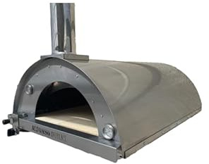 Forno pizza ibrido a gas e legna 4 pizze con tetto in inox da esterno, uso a legna o con bruciatore a gas - pietra refrattaria 3 cm, 500 gradi, Made in Italy (con bruciatore e valvola metano)