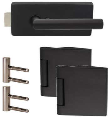 Premium Glastürbeschlag Q3 WC vorne | inkl. Officebändern + RT | Schwarz matt Elektrophoresebeschichtung | New Orleans