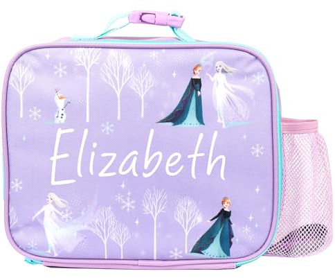 Disney Frozen - Lonchera personalizada para niños, con aislamiento térmico y soporte de malla para bebidas, bolsa escolar y aperitivos para niñas, color morado