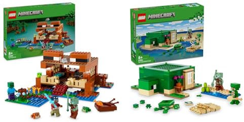 LEGO Minecraft The Frog House Building Toy, Gift for Girls and Boys & Kids aged & Minecraft The Turtle Beach House Animal-Care Toy for Kids, Girls and Boys Aged 8 Plus Years Old, Building Set