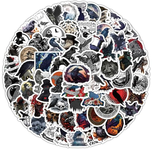 100PCS Crow Stickers for Skateboard,Water Bottle,Scrapbook,Helmet, Laptop,Car,Notebook,Luggage,Waterproof Vinyl Cute Birds Stickers,Cartoon Horror Crow Decals,Gift for Girl Adults Children