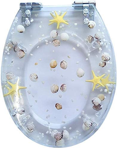 WC-Sitzdeckelbezug, WC-Sitzdeckel, langsam schließender WC-Sitzbezug aus Kunstharz, 3D-Effekte, robuster WC-Deckel mit echten Blumen, Muscheln und Sand für U/V/O-Typ – Top-Fix-Beschläge/Sof