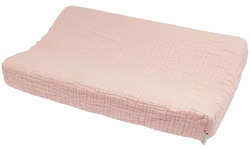 Meyco Baby Uni skötunderläggsöverdrag (skötunderlägg av 100% bomull, förtvättat, mjukt, hudvänligt, tvättbart & lämpligt för torktumling, storlek: 50 x 70 cm), mjuk rosa