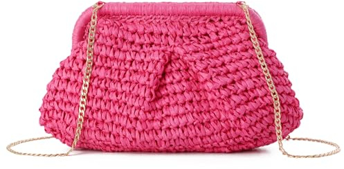 EVEOUT Borsa Clutch in Paglia Intrecciata a Forma di Ravioli Donna Pochette da Sera con Catena Borsa clutch rafia per Matrimoni,Feste,Spiaggia Estive