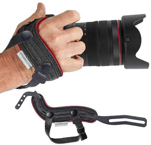 SPIDER HOLSTER SpiderPro Kamera-Handschlaufe v2 mit Schnappmontage und optionaler Handschlaufe - DSLR- und spiegellos kompatibel, Schwarz + roter Rand, Black + Red Trim v2