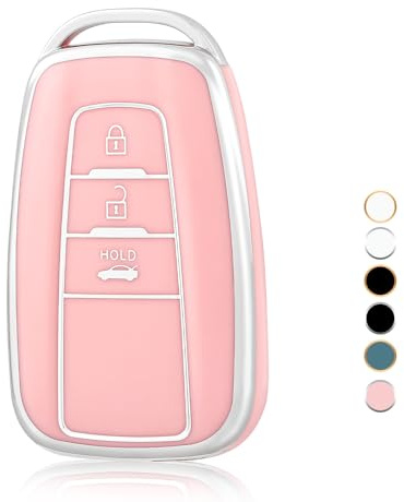 OFF WE GO Autoschlüssel Hülle Schlüsselhülle Cover für Toyota Aygo Yaris Corolla C-HR Camry GT86 GR Supra Prius Prado Mirai RAV4 Land Cruiser Schlüsselcover Schlüssel Schutz Gehäuse, Rosa Silber