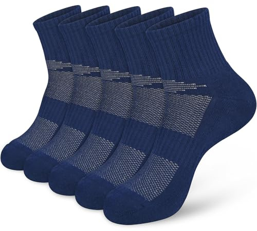 KOOOGEAR Sport Ankle Socks for Men,5 Pairs Quarter Socks with Thick Cushioned Cotton Breathable Anti Blister Running Socks for Trainer Walking Hiking Tennis